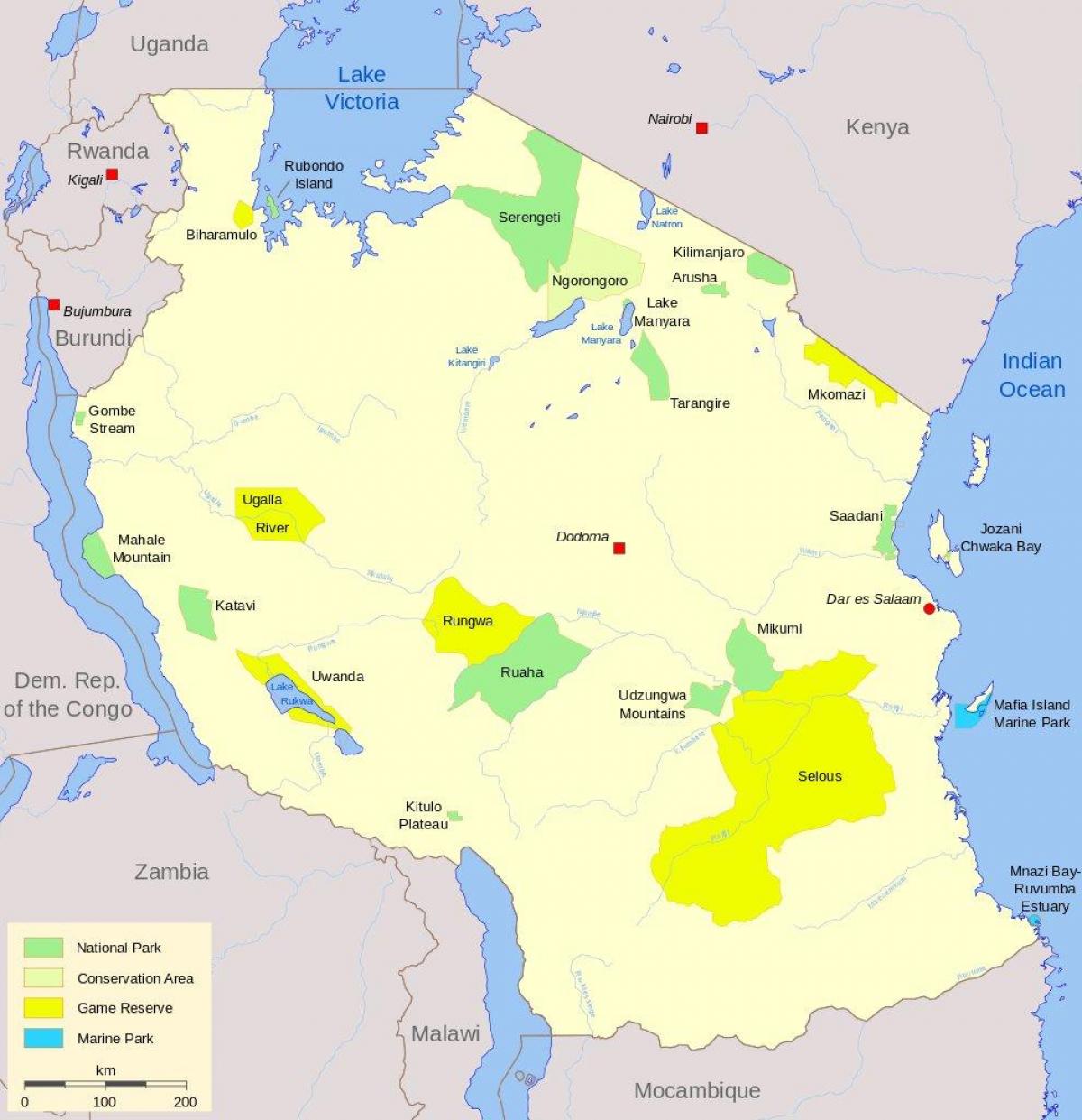 τα εθνικά πάρκα της τανζανίας χάρτης