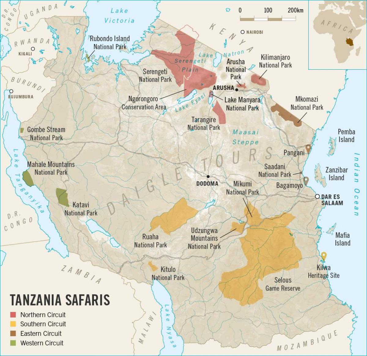 Χάρτης της τανζανία σαφάρι 