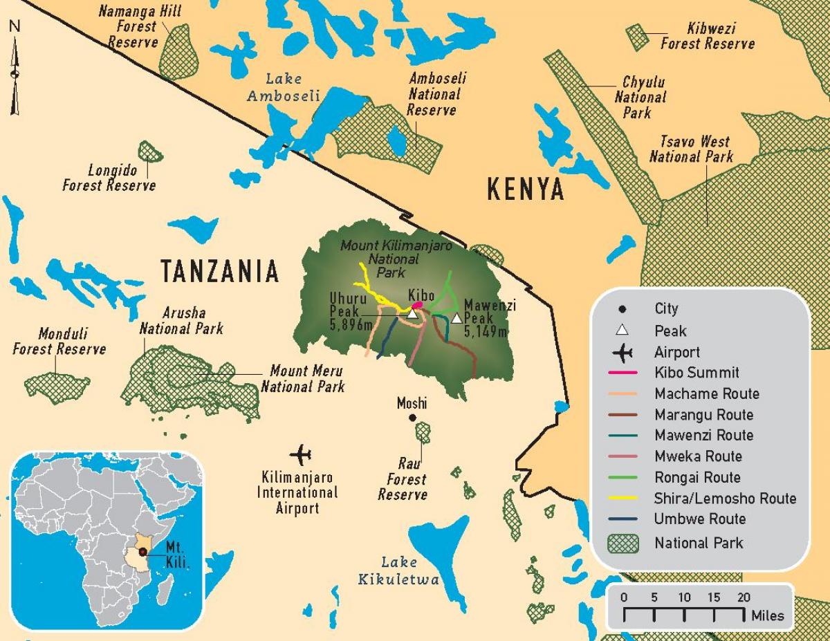 Χάρτης του κιλιμάντζαρο, τανζανία